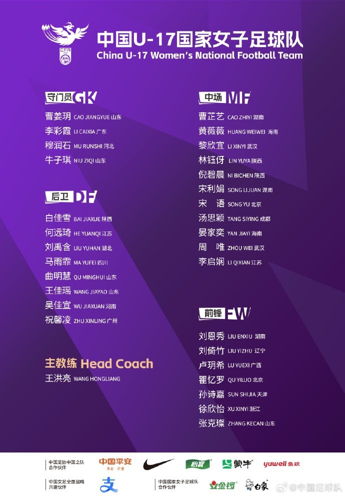U17女足30人將在蘇州集訓(xùn)備戰(zhàn)世界杯，姜寧、朱挺擔(dān)任訓(xùn)練員